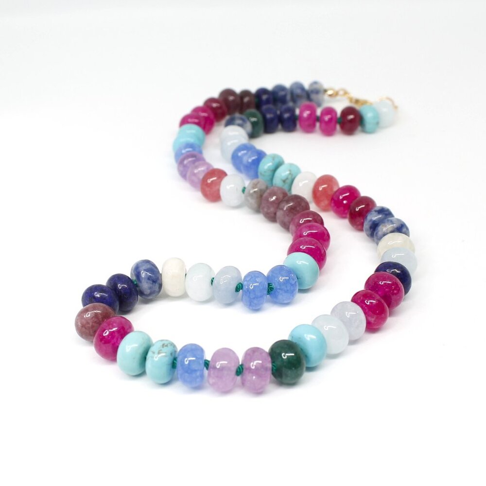 17" Inch Handmade Rainbow-Colored Hand Knotted Gemstone Necklace Gold Filled